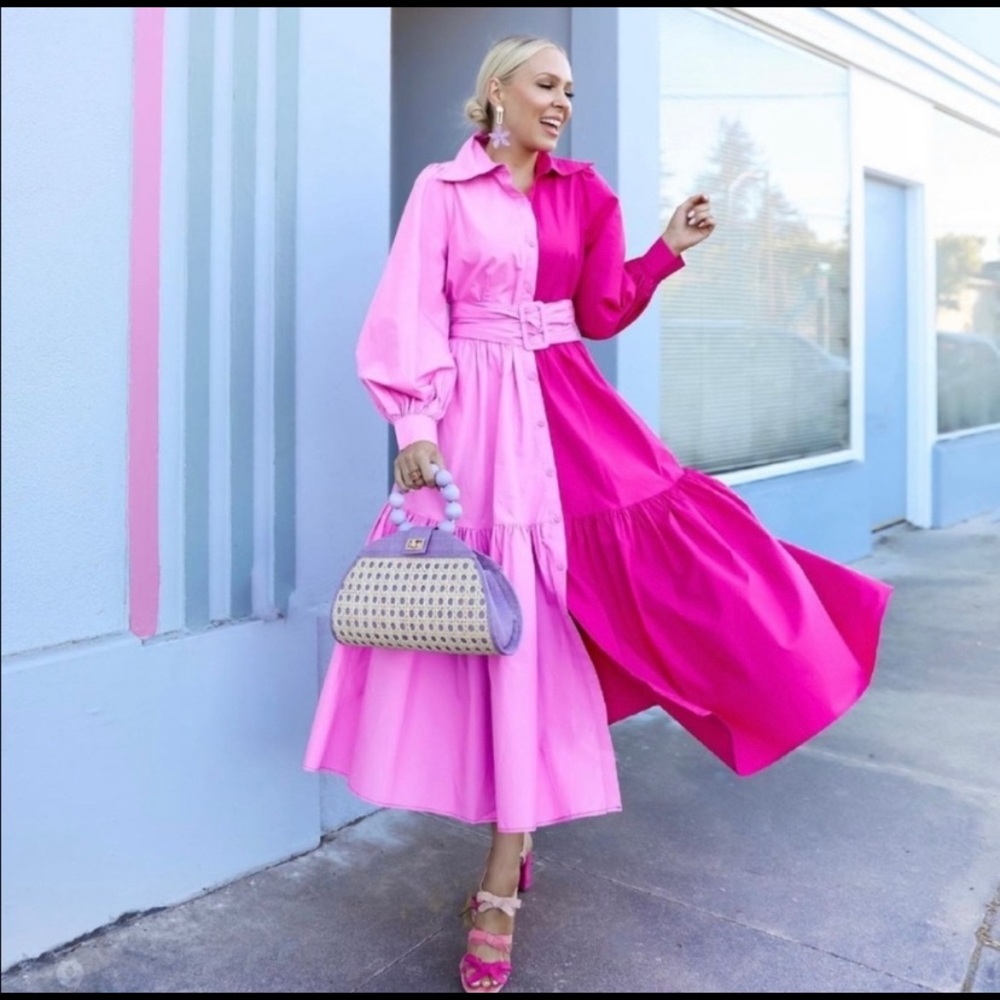 Christopher John Roger Pink Color Block Dress